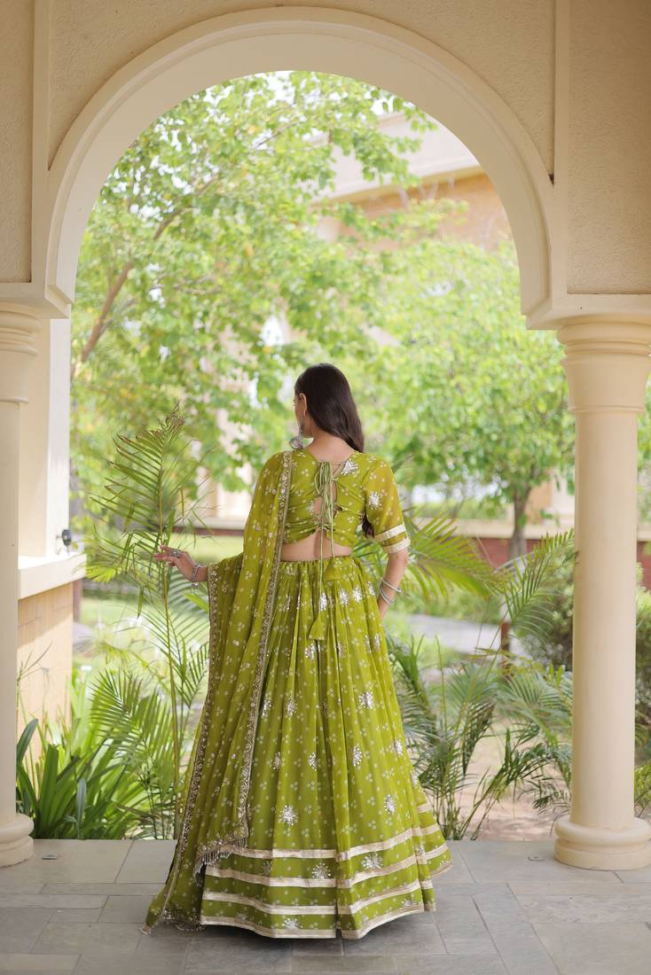 Green embroidered Readymade Lehenga choli
