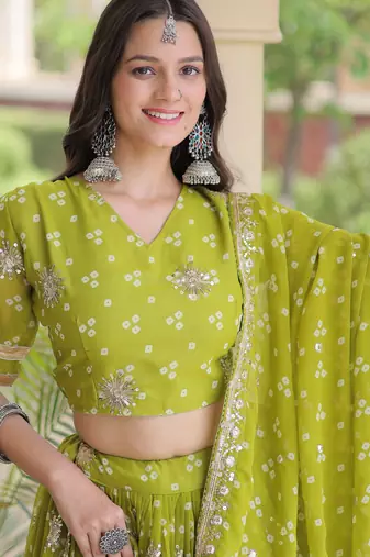 Green embroidered Readymade Lehenga choli