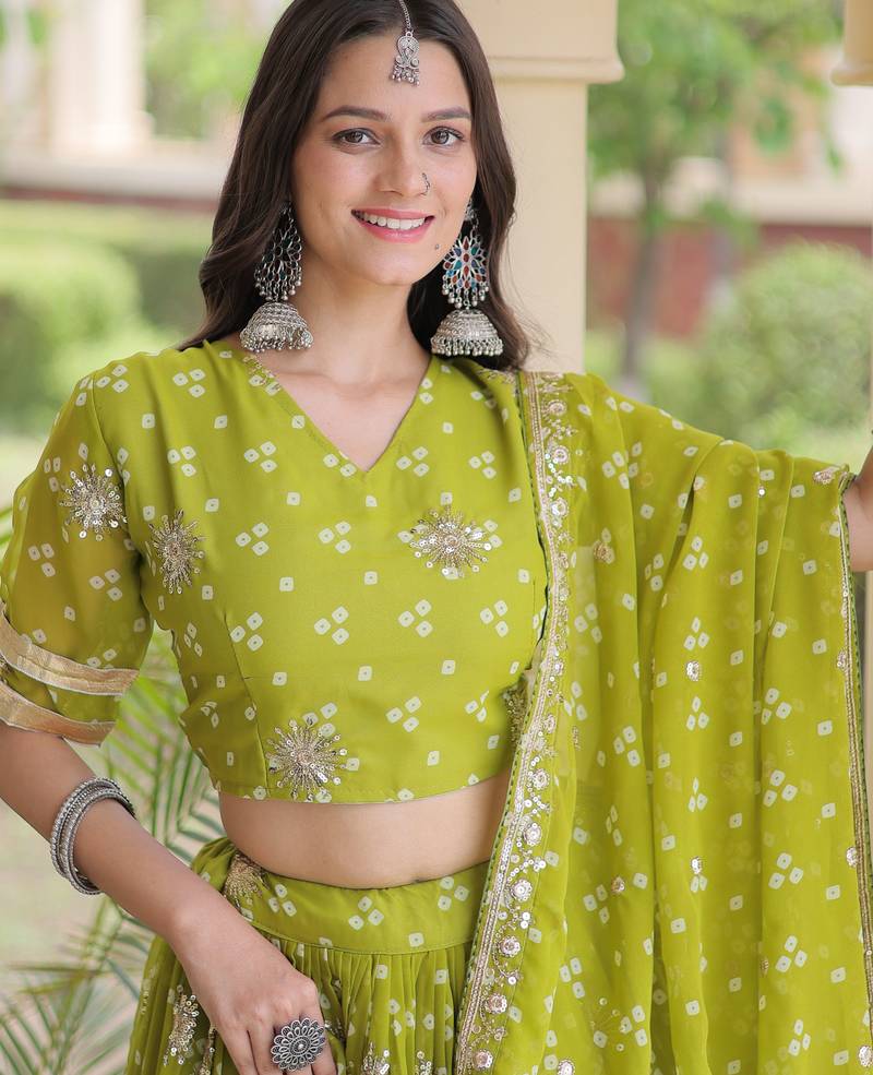 Green embroidered Readymade Lehenga choli