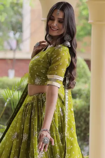Green embroidered Readymade Lehenga choli