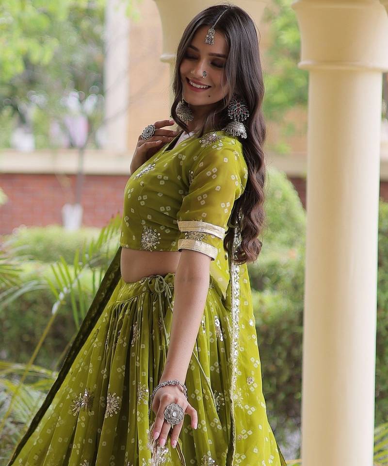 Green embroidered Readymade Lehenga choli