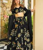 Black French Crepe Digital Printed Ethnic Lehenga Set
