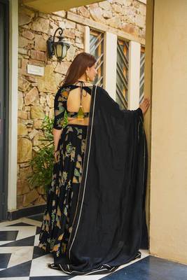 Black French Crepe Digital Printed Ethnic Lehenga Set 2