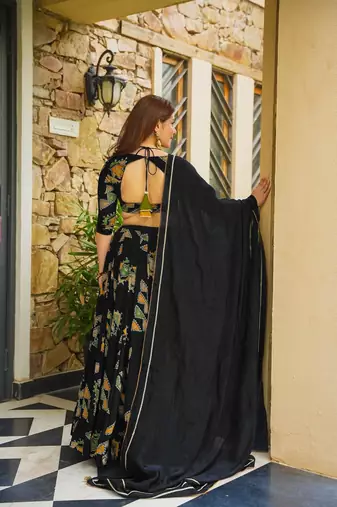 Black French Crepe Digital Printed Ethnic Lehenga Set