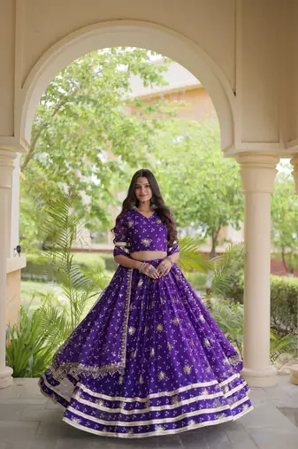Purple embroidered Readymade Lehenga choli