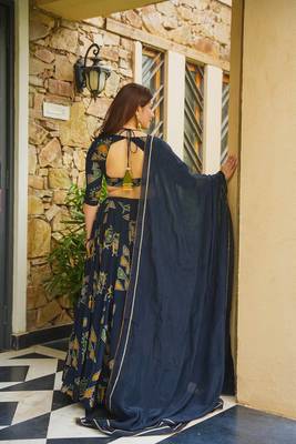 Blue French Crepe Digital Printed Ethnic Lehenga Set 2