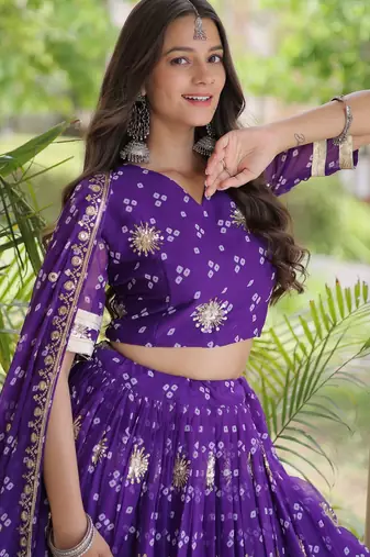 Purple embroidered Readymade Lehenga choli