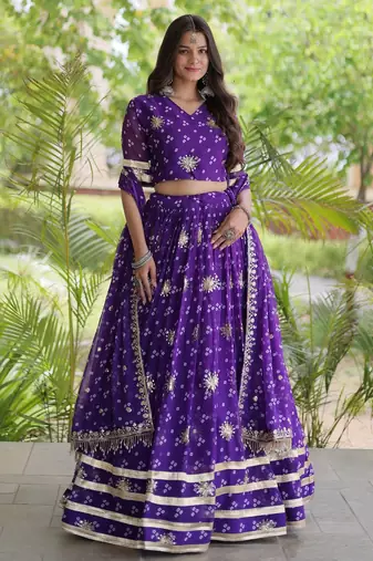 Purple embroidered Readymade Lehenga choli