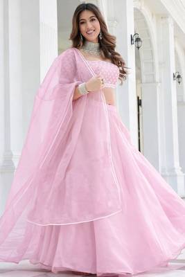 Baby Pink Organza Ceremonial Lehenga Set 1