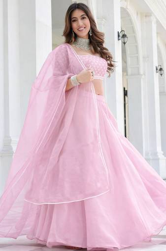 Baby Pink Organza Ceremonial Lehenga Set