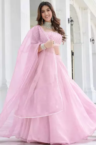 Baby Pink Organza Ceremonial Lehenga Set
