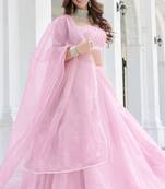Baby Pink Organza Ceremonial Lehenga Set