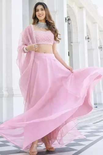 Baby Pink Organza Ceremonial Lehenga Set