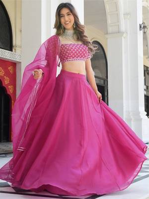 Pink Organza Ceremonial Lehenga Set 1