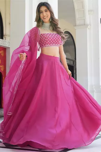 Pink Organza Ceremonial Lehenga Set
