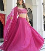 Pink Organza Ceremonial Lehenga Set