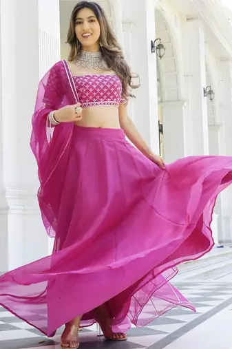 Pink Organza Ceremonial Lehenga Set