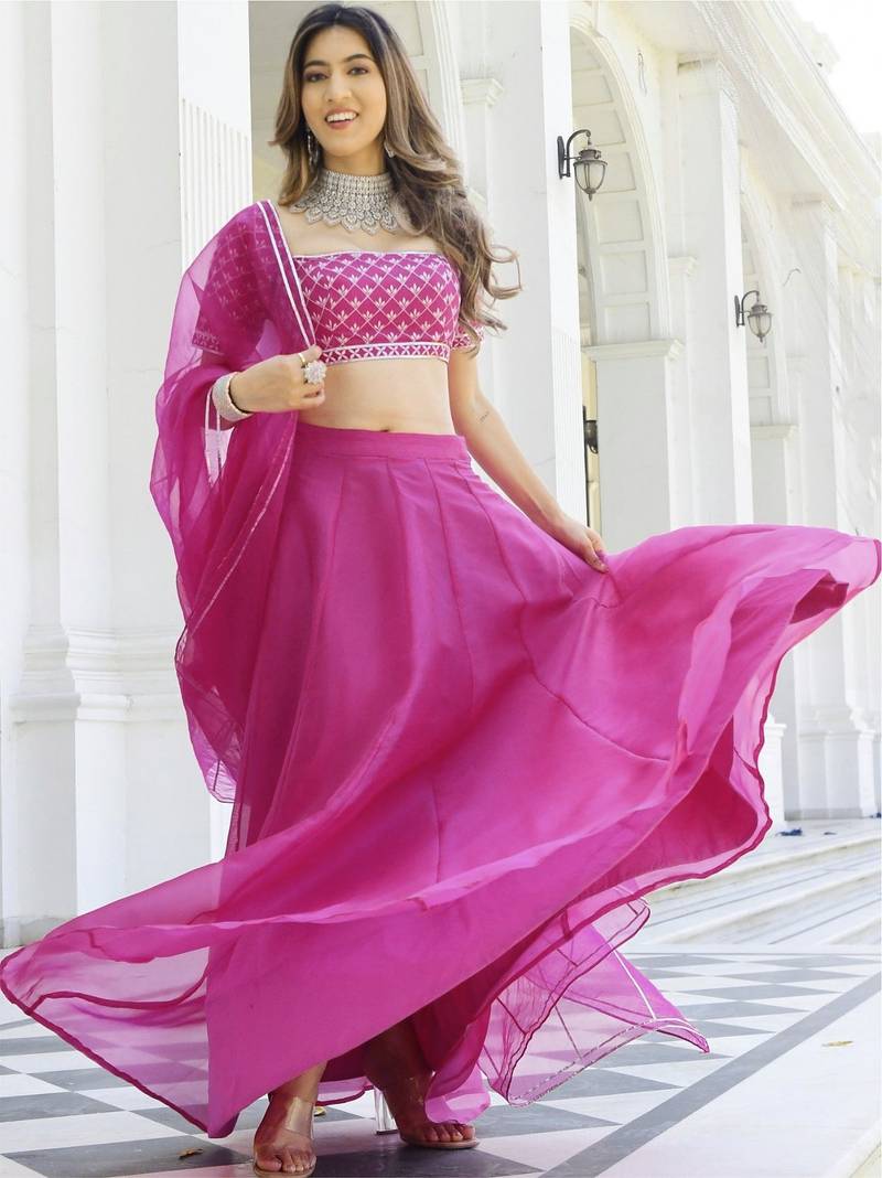 Pink Organza Ceremonial Lehenga Set