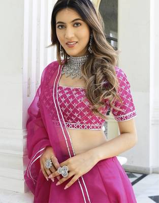 Pink Organza Ceremonial Lehenga Set 3