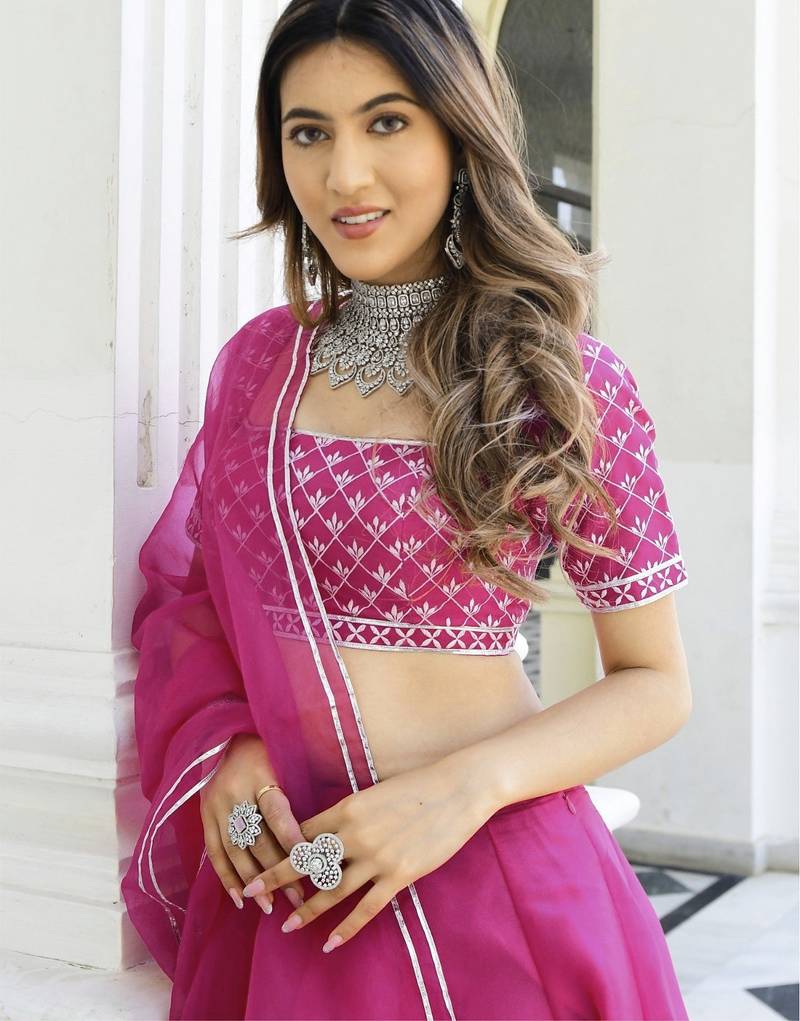Pink Organza Ceremonial Lehenga Set
