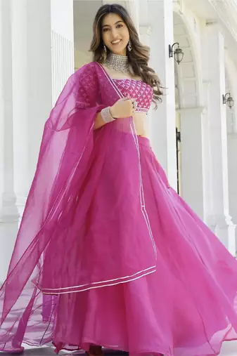 Pink Organza Ceremonial Lehenga Set