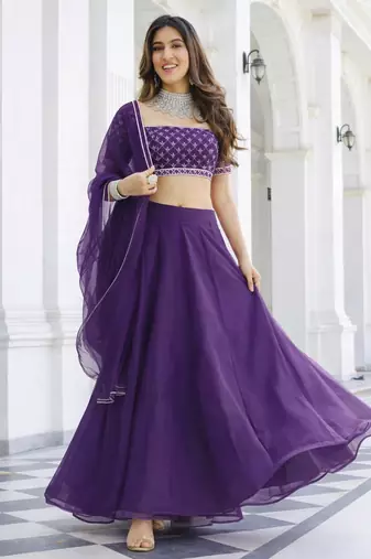 Violet Organza Ceremonial Lehenga Set