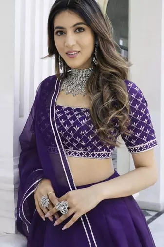 Violet Organza Ceremonial Lehenga Set