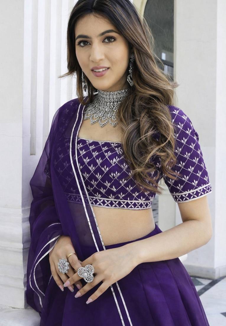Violet Organza Ceremonial Lehenga Set