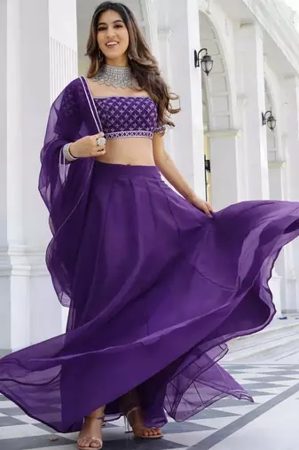 Violet Organza Ceremonial Lehenga Set