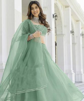Green Organza Ceremonial Lehenga Set 1