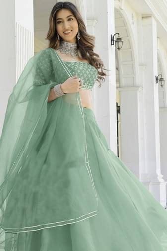 Green Organza Ceremonial Lehenga Set