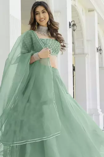 Green Organza Ceremonial Lehenga Set