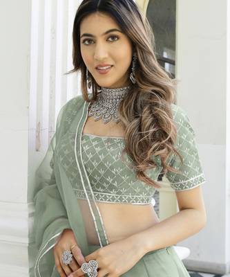 Green Organza Ceremonial Lehenga Set 2