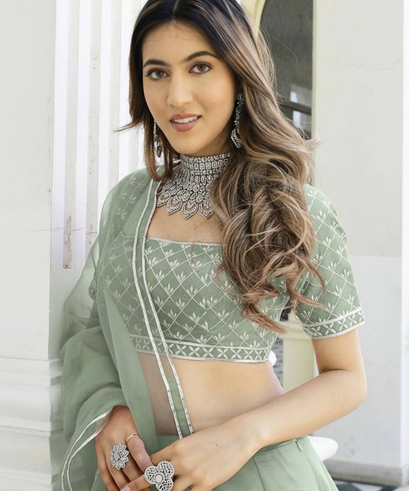 Green Organza Ceremonial Lehenga Set