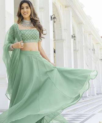 Green Organza Ceremonial Lehenga Set 3