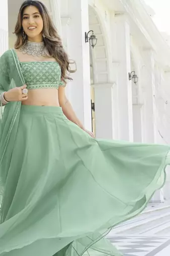 Green Organza Ceremonial Lehenga Set