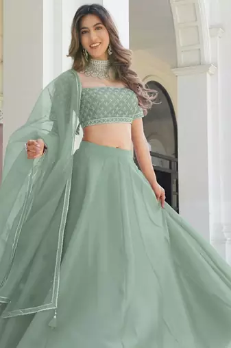 Green Organza Ceremonial Lehenga Set