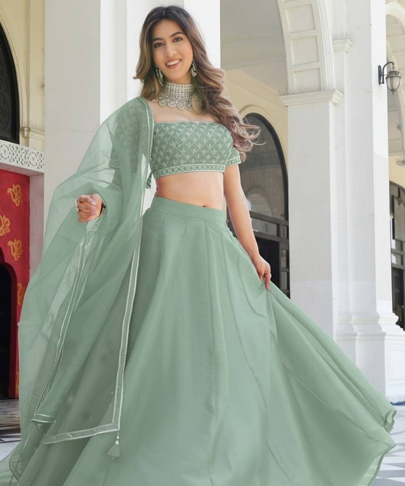 Green Organza Ceremonial Lehenga Set