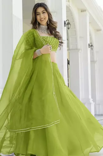 Perrot Green Organza Ceremonial Lehenga Set