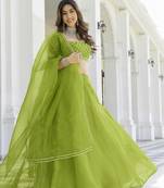 Perrot Green Organza Ceremonial Lehenga Set