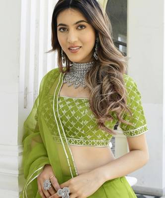 Perrot Green Organza Ceremonial Lehenga Set 2