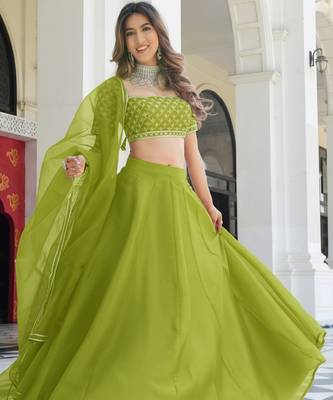 Perrot Green Organza Ceremonial Lehenga Set 3