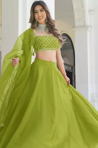 Perrot Green Organza Ceremonial Lehenga Set
