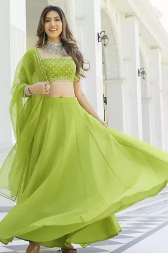 Perrot Green Organza Ceremonial Lehenga Set