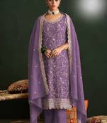 Lavender color smart ethnic ceremonial vichitra silk embroidered suit