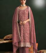 Pink color smart ethnic ceremonial vichitra silk embroidered suit