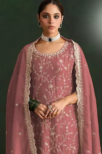 Pink color smart ethnic ceremonial vichitra silk embroidered suit
