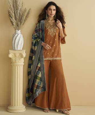Brown color beautiful embroidered graceful wedding special palazzo dress 1