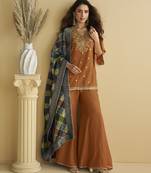 Brown color beautiful embroidered graceful wedding special palazzo dress