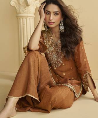 Brown color beautiful embroidered graceful wedding special palazzo dress 2
